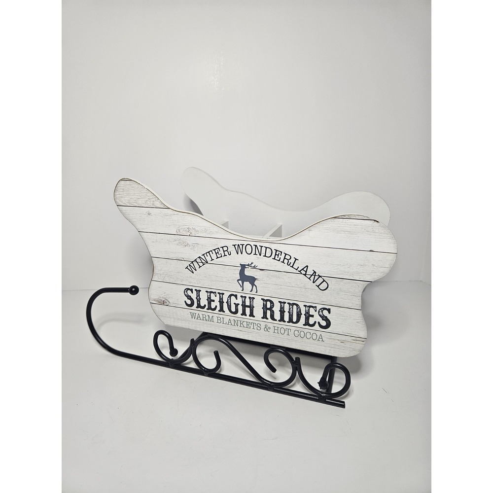 Christmas Sleigh Utensil Holder Rustic Wood Metal Winter Wonderland Table Decor